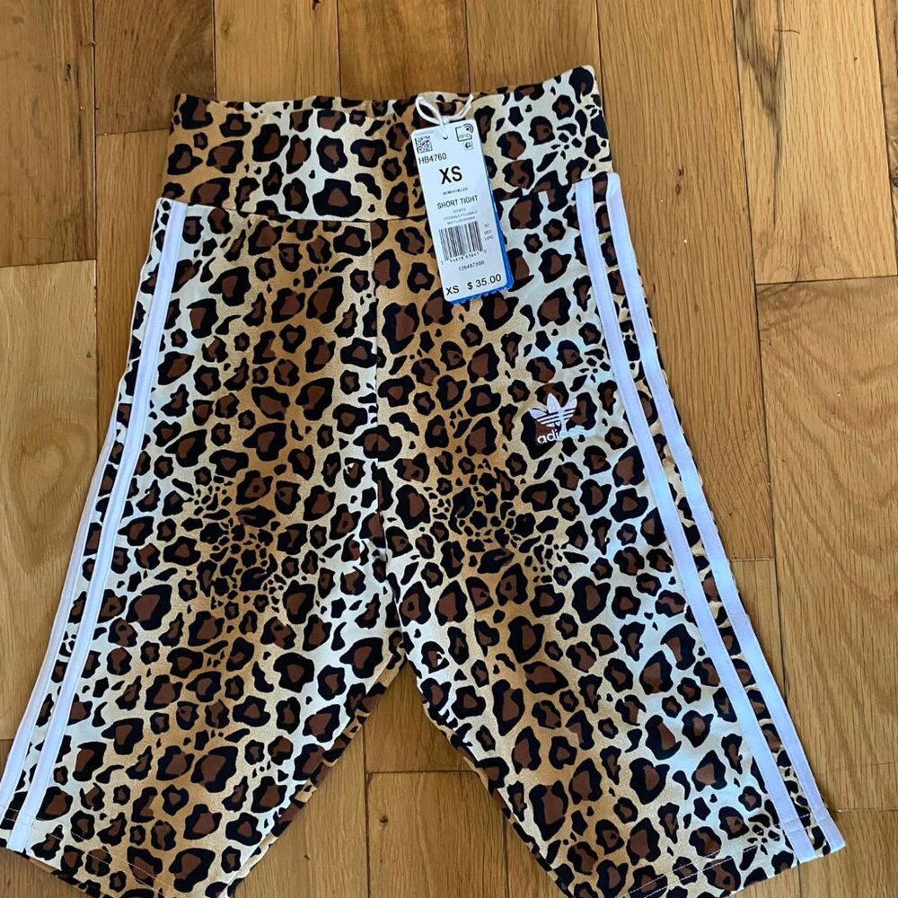 adidas Leopard Print Bike Shorts with White 3-Stripes